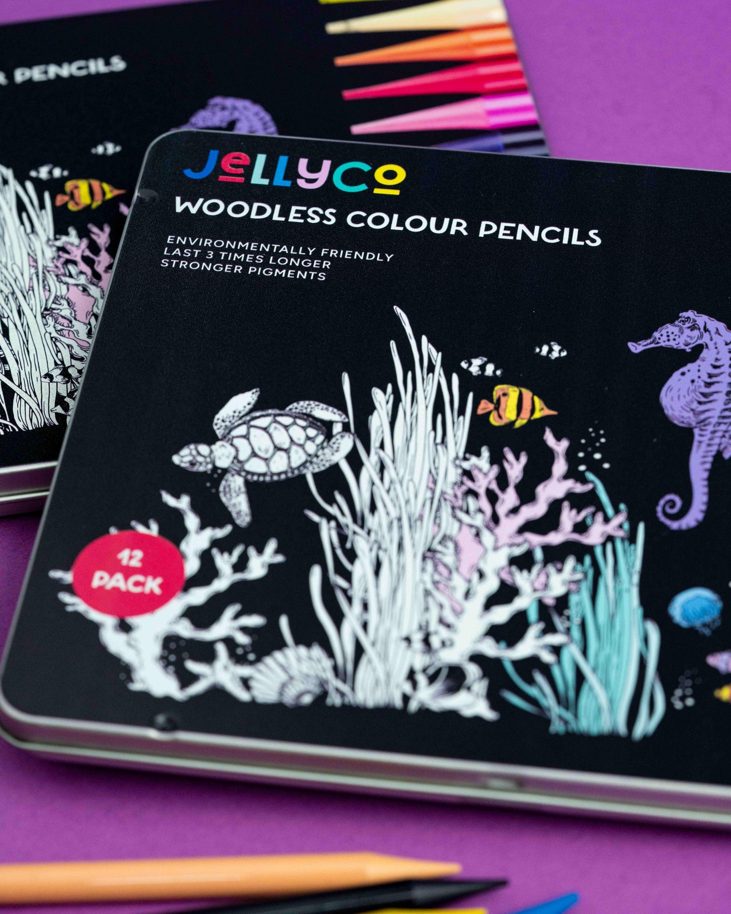 12 Tin JellyCo Premium Quality Colour Pencils